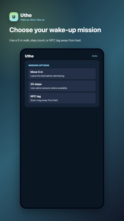 Utho Arctic theme alarm mission selection screen