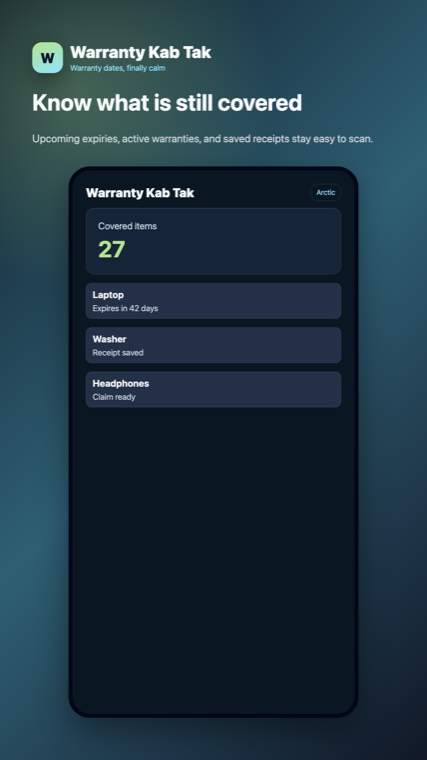 Warranty Vault Arctic theme dashboard screen